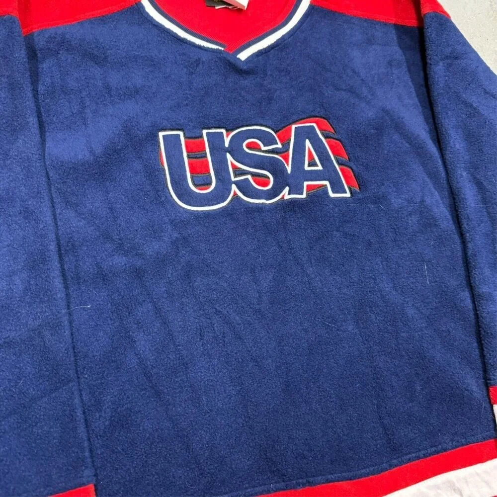 BNWT Vintage 00s JJM Team USA Hockey Team Fleece Oversized Sweater XL - Picture 2 of 7